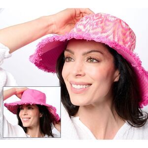 Sprigs Women's Top Sz One Size Ikat Print Wide Brim Fringe Pink A641426